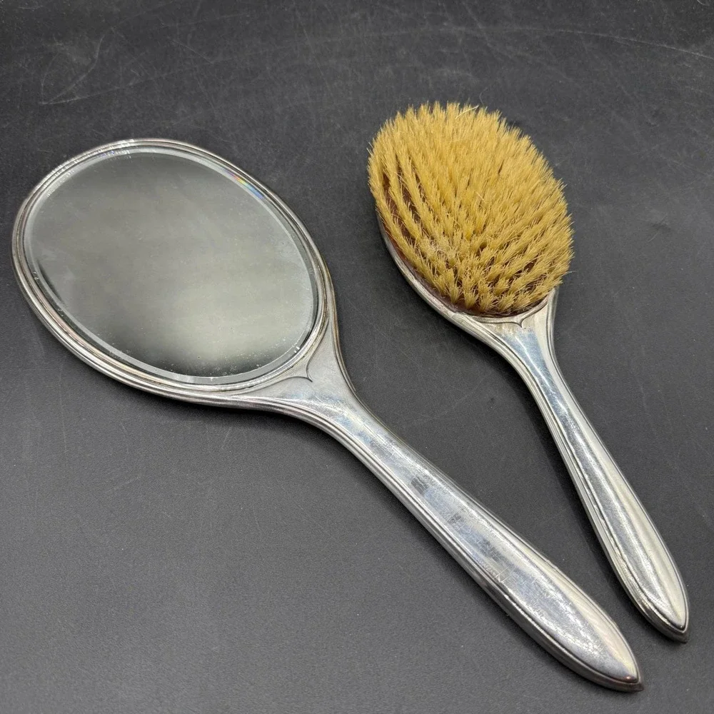 Vintage Sterling Silver Vanity Set 1940's Women‎ Monogrammed E Art Deco Boho